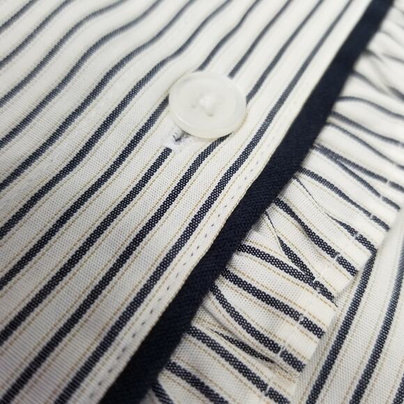 Talbots White Black Stripe Ruffle Button Down Excellent Size 8 - Picture 6 of 8